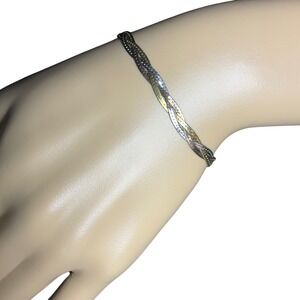 Italy 925 Sterling Silver Tri-Color Braided‎ Bracelet Elegant Jewelry